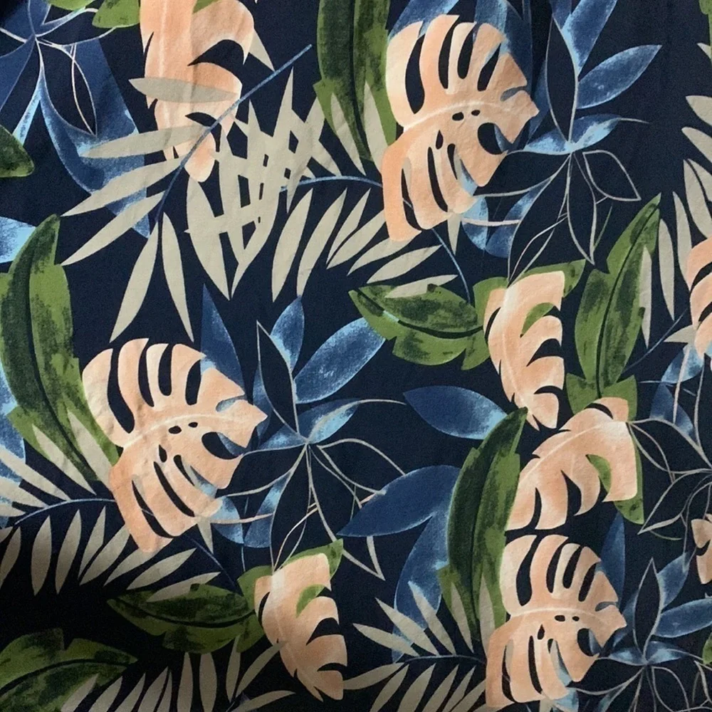 100% viscose navy with peach Monstera leaves maxi dress size small - Picture 4 of 9